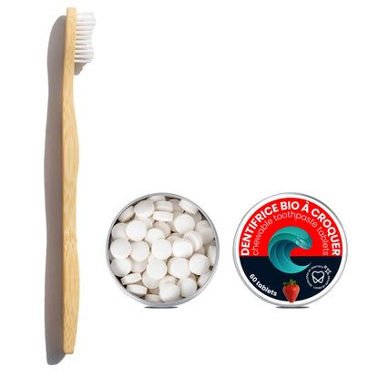 Pack - Solid chewable toothpaste and bamboo toothbrush 