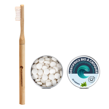 Pack - Solid chewable toothpaste and bamboo toothbrush 