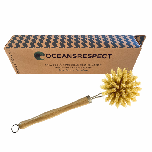Brosse à vaisselle en bambou réutilisable avec tête interchangeable - Oceansrespect 🌊🌍🌱