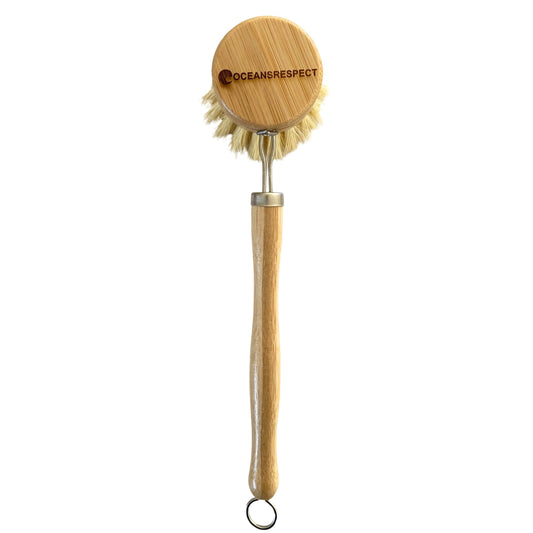 Reusable bamboo dish brush with interchangeable head 