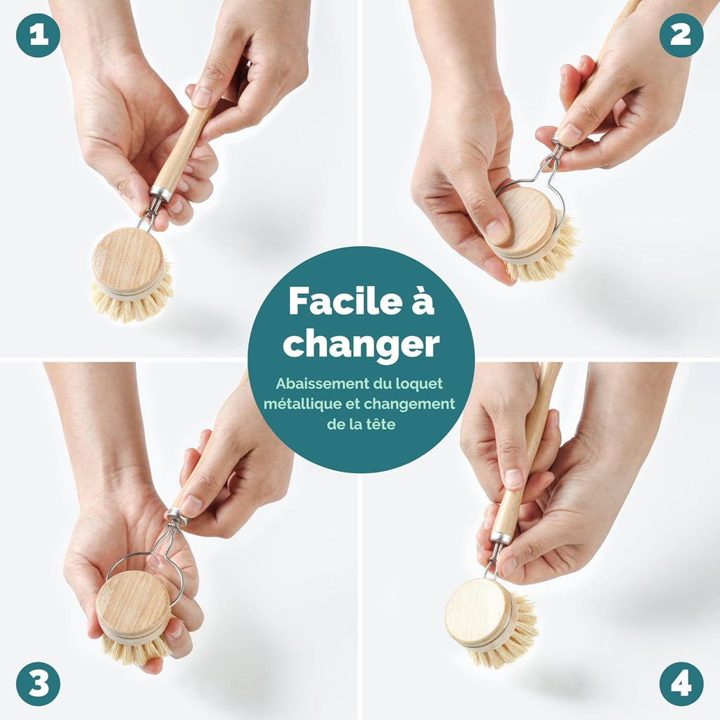 Tête interchangeable pour brosse à vaisselle en bambou réutilisable - Oceansrespect 🌊🌍🌱