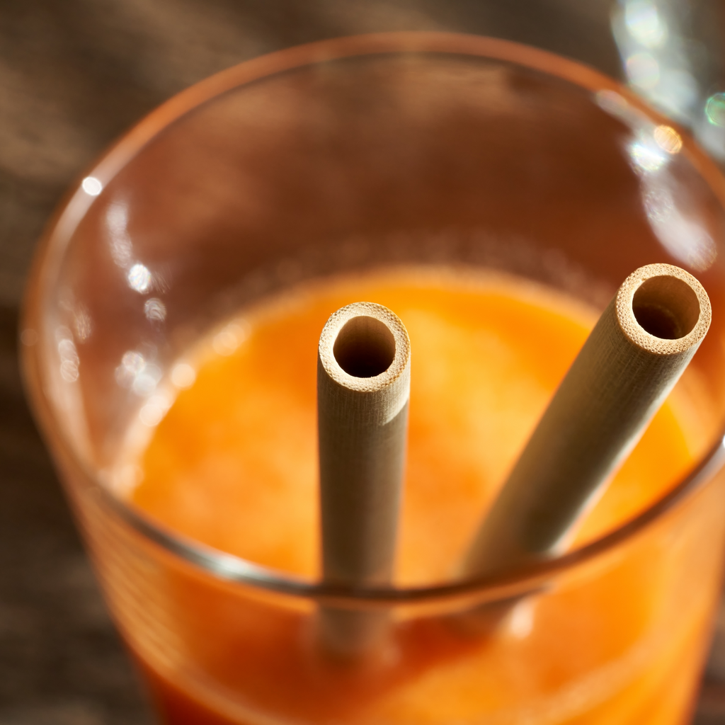 Lot de 4 pailles en bambou + pochette en coton + goupillon