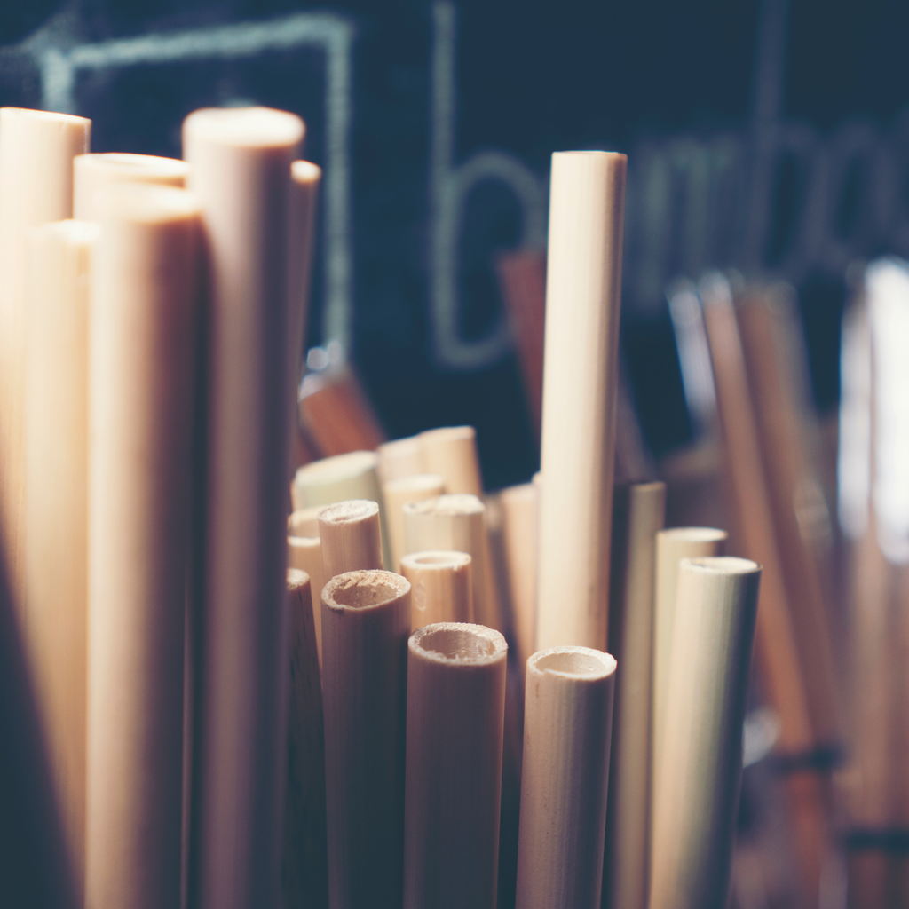 Lot de 4 pailles en bambou + pochette en coton + goupillon