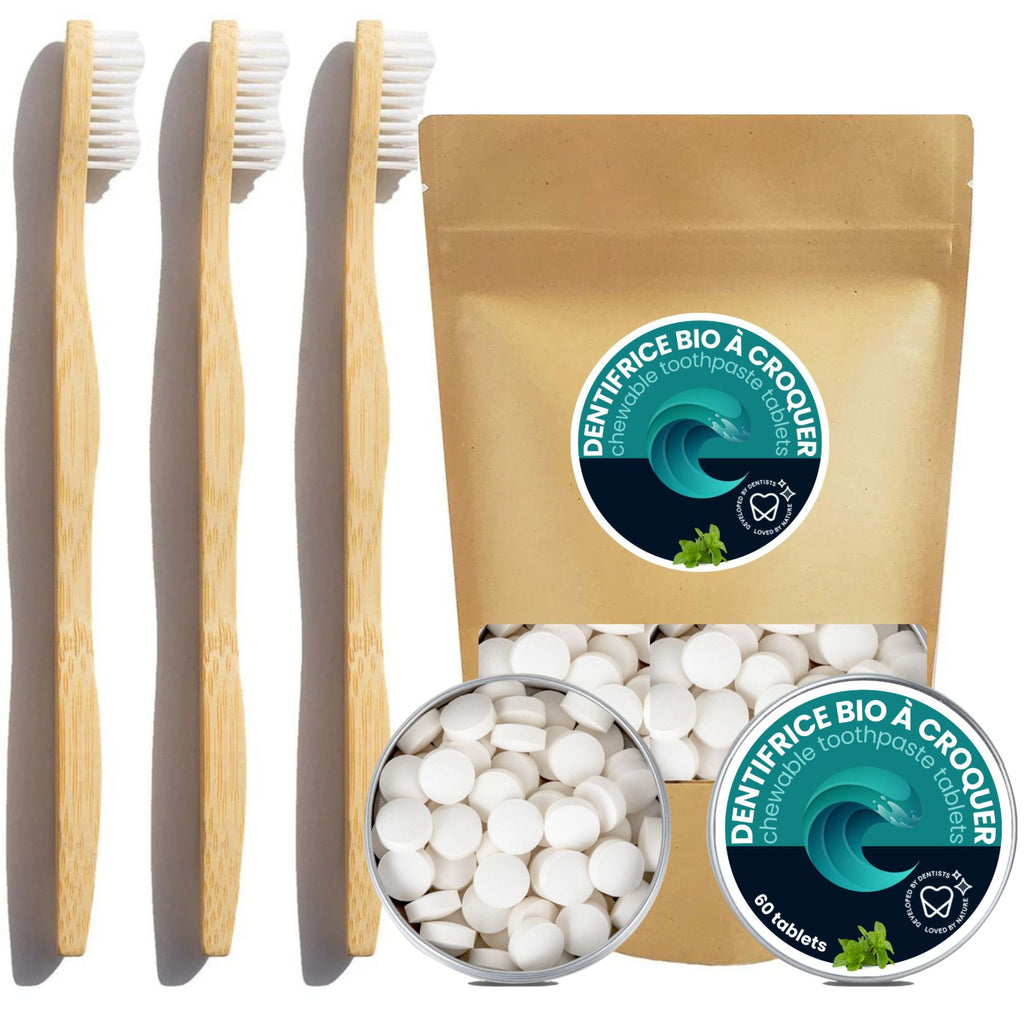 Pack 6 mois : Brosse à dents en bambou et dentifrice en pastilles