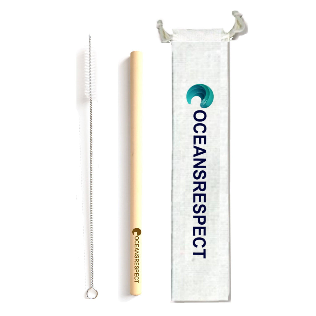 Lot de 4 pailles en bambou + pochette en coton + goupillon - Oceansrespect 🌊🌍🌱