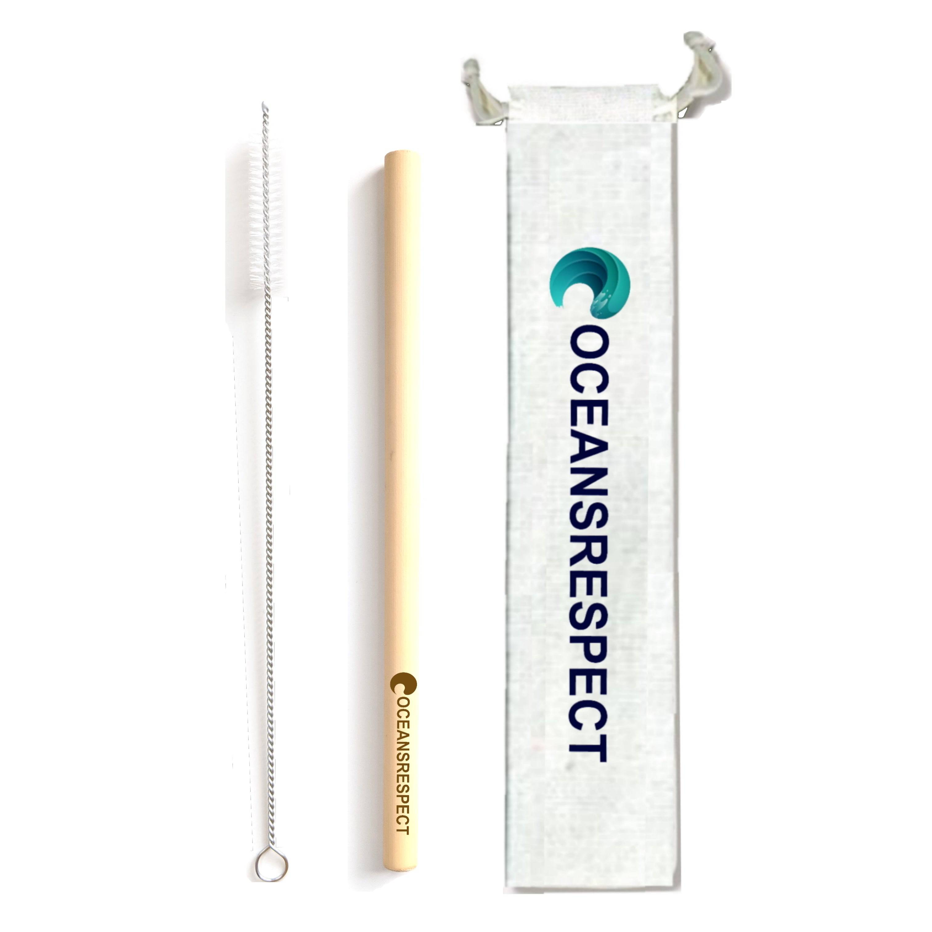 Lot de 4 pailles en bambou + pochette en coton + goupillon - Oceansrespect 🌊🌍🌱