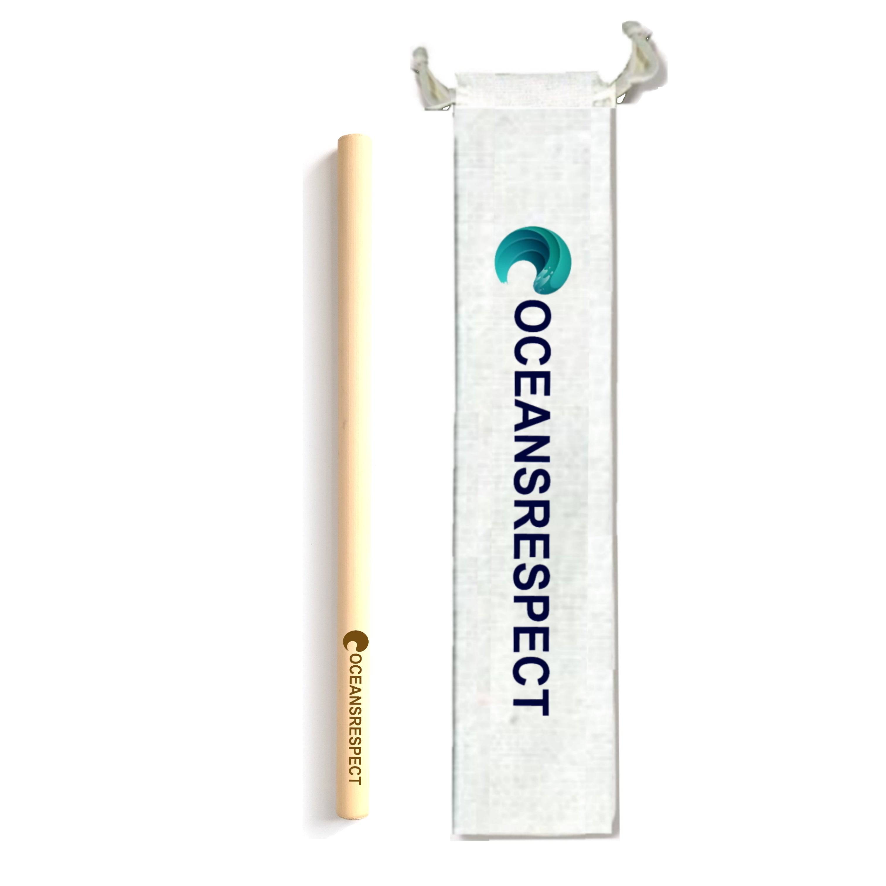 Lot de 4 pailles en bambou + pochette en coton + goupillon - Oceansrespect 🌊🌍🌱