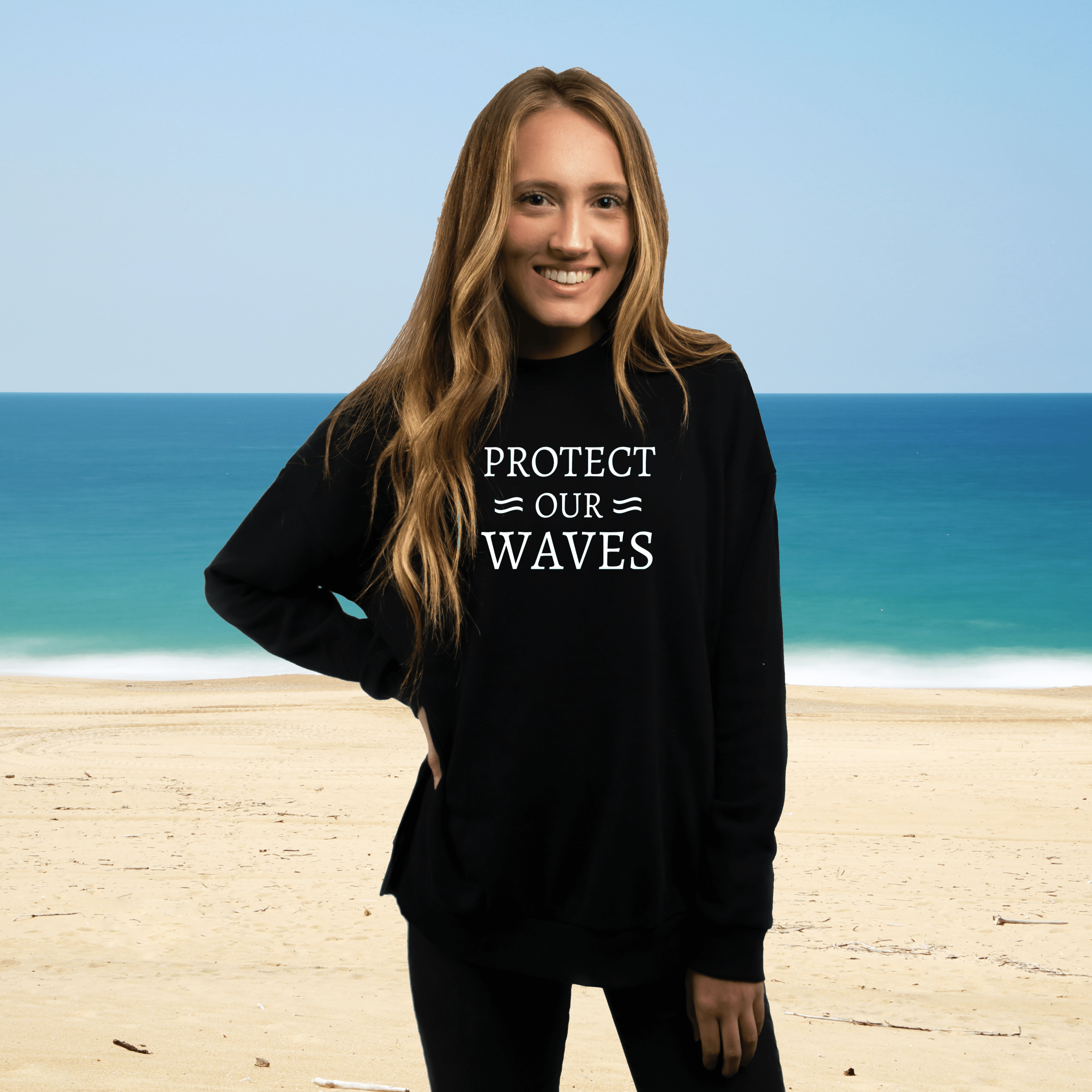 Sweat-shirt unisexe en coton bio - Protect our waves - Oceansrespect 🌊🌍🌱
