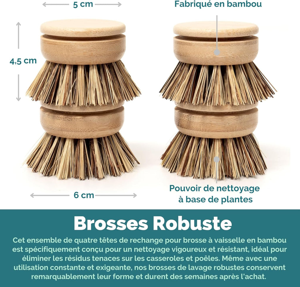 Tête interchangeable pour brosse à vaisselle en bambou réutilisable - Oceansrespect 🌊🌍🌱