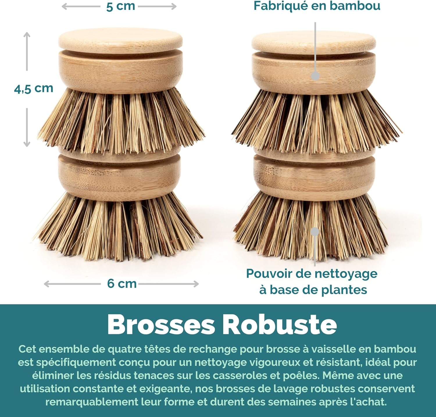 Tête interchangeable pour brosse à vaisselle en bambou réutilisable - Oceansrespect 🌊🌍🌱